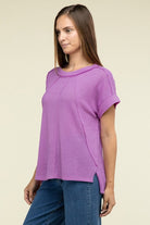 Zenana Brushed Waffle Exposed-Seam Short Sleeve Top ZENANA