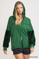 Umgee Hunter Green Sequined French Terry Hooded Jacket