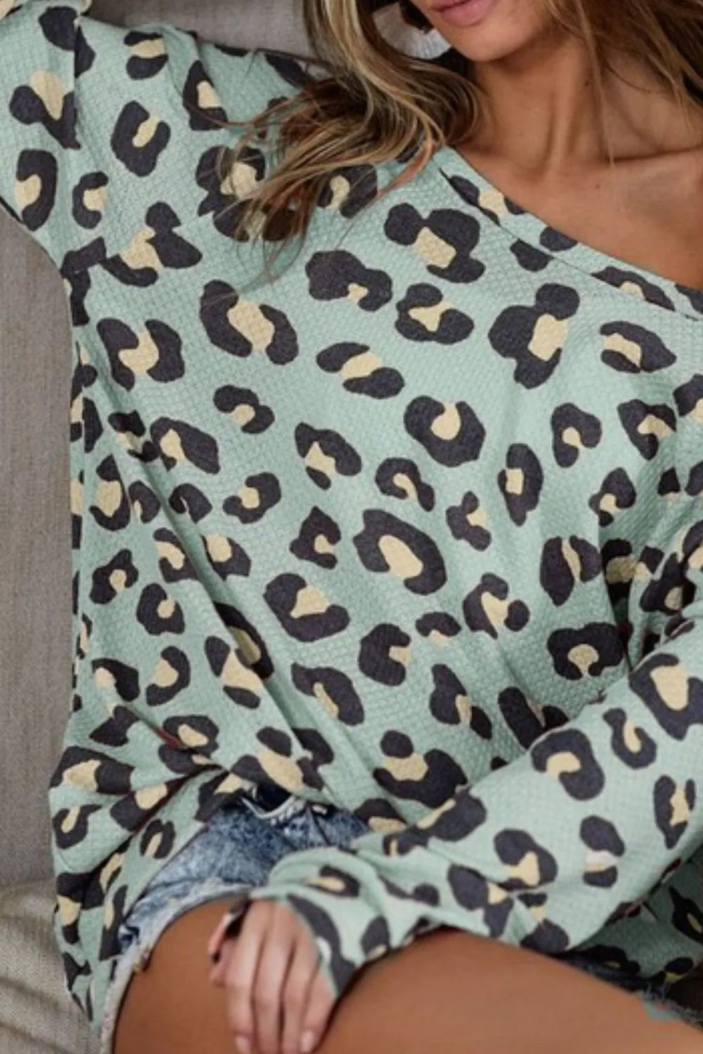 BiBi Sage Leopard Hacci Knit Top