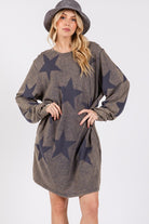 SAGE + FIG Dark Gray Mineral Washed Star Print Round Neck Dress Dresses