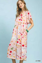 Umgee Light Pink Abstract Print Flutter Sleeve Midi Dress
