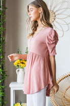 Heimish Rose Waffle Knit V-Neck Babydoll Top Trendsi