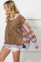 BiBi Leopard and Stripe Lavender Mixed Top