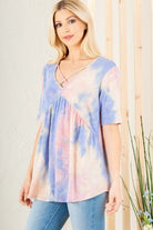 Heimish Crisscross Tie Dye Blue & Pink Babydoll Top