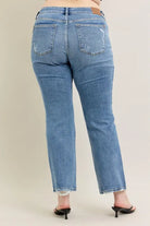 Judy Blue Medium Washed Mid Rise Wash Destroy Hem Bootcut Jeans