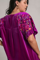 Umgee Violet Velvet Embroidery Short Sleeve Blouse Shirts & Tops