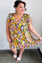 Haptics Indigo & Lemon Floral Babydoll Ruffle Dress Final Sale