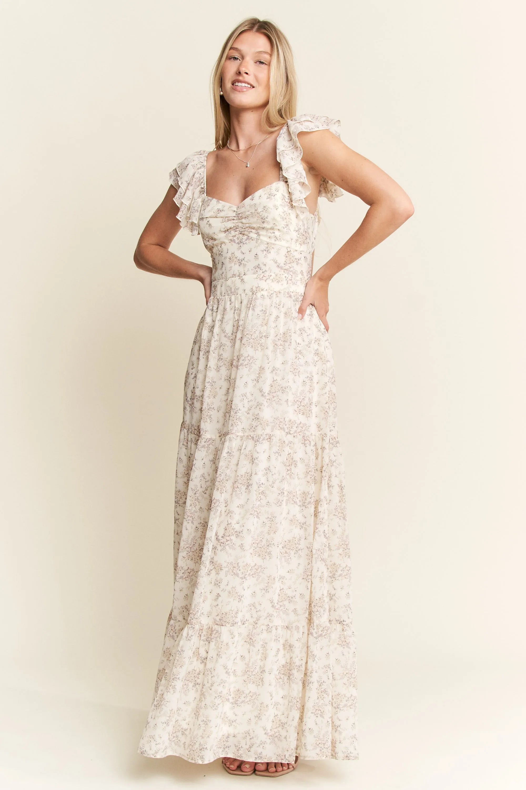 Jade By Jane Ruffle Sleeve Tiered Maxi Dress