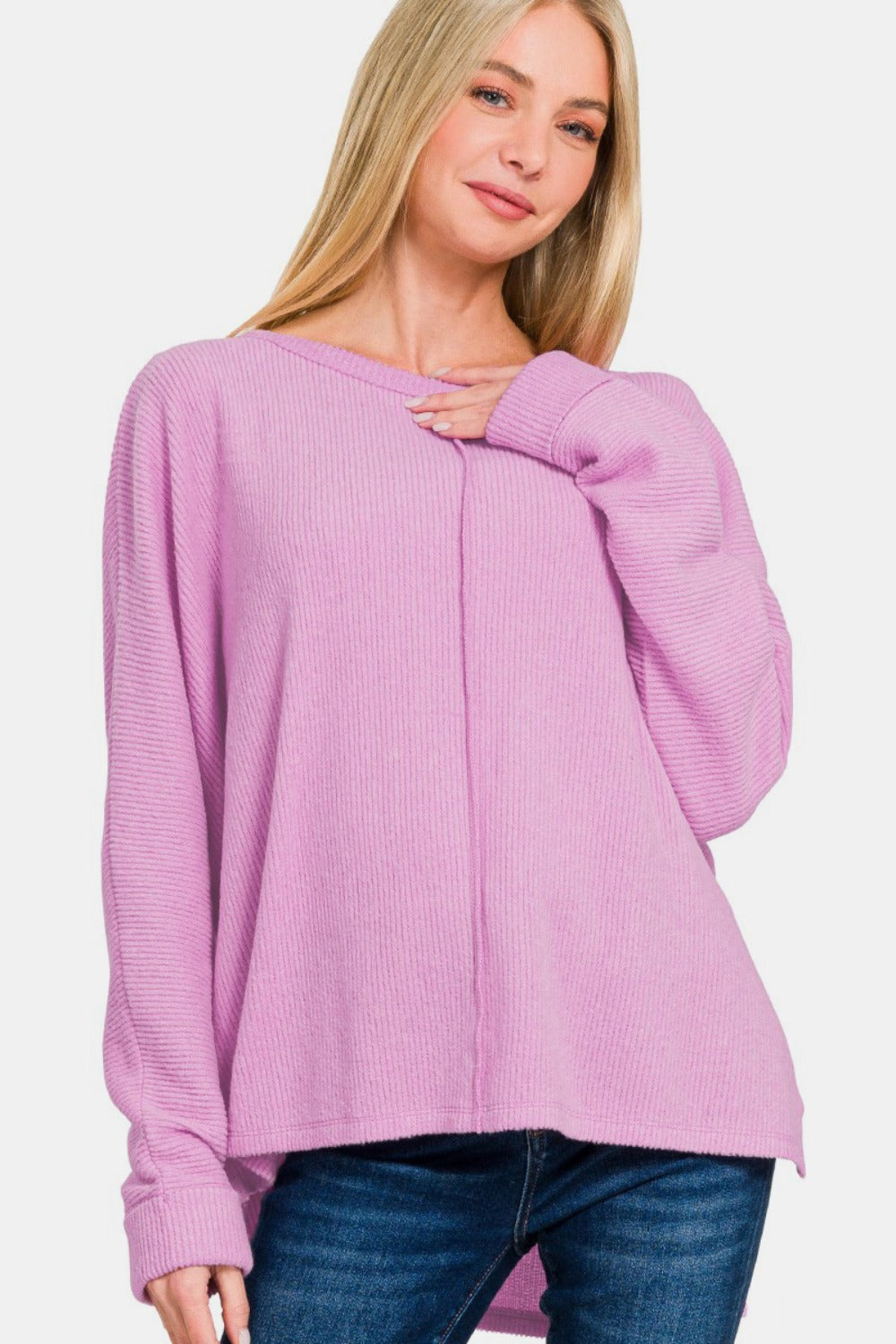 Zenana Mauve High-Low Side Slit Round Neck T-Shirt Shirts & Tops