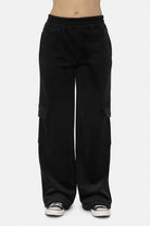 Mono B Black Elastic Waist Corduroy Cargo Pants Black Activewear