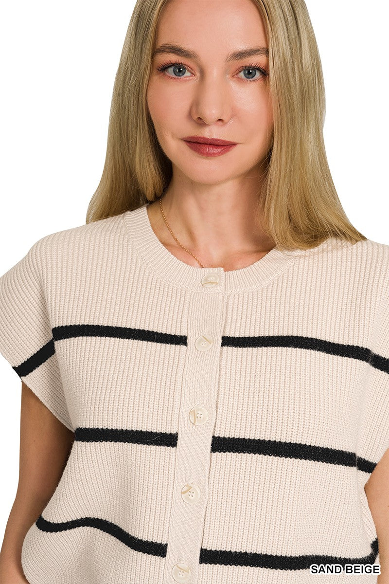 Zenana Sand Beige Striped Viscose Sweater Vest