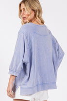 SAGE + FIG Blue Purple Mineral Washed Side Slit Round Neck Sweatshirt