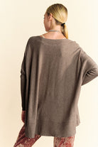 Davi & Dani Coffee Brown Round Neck Dropped Shoulder Long Sleeve Knit Top