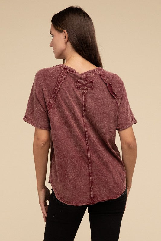 Zenana Back Patch Crinkle Washed Raglan Sleeve T-Shirt in 3 Colors! Shirts