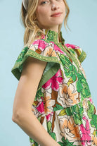 Umgee Green Mix Bold Floral Tiered Midi Dress