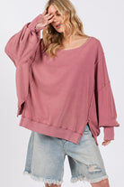 SAGE + FIG Mulberry Mineral Washed Side Slit Oversized Sweatshirt Trendsi