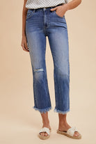 Annie Wear Distressed Raw Hem Straight Leg Cropped Jeans Medium