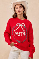 BiBi Christmas Wreath Merry Letter Knit Top