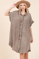 Mittoshop Toffee Mineral Wash Cotton Gauze Mini Shirt Dress