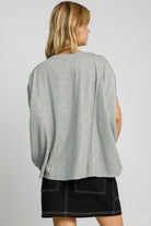 Umgee Gray Exposed Seam Round Neck Batwing Sleeve Knit Top Shirts & Tops