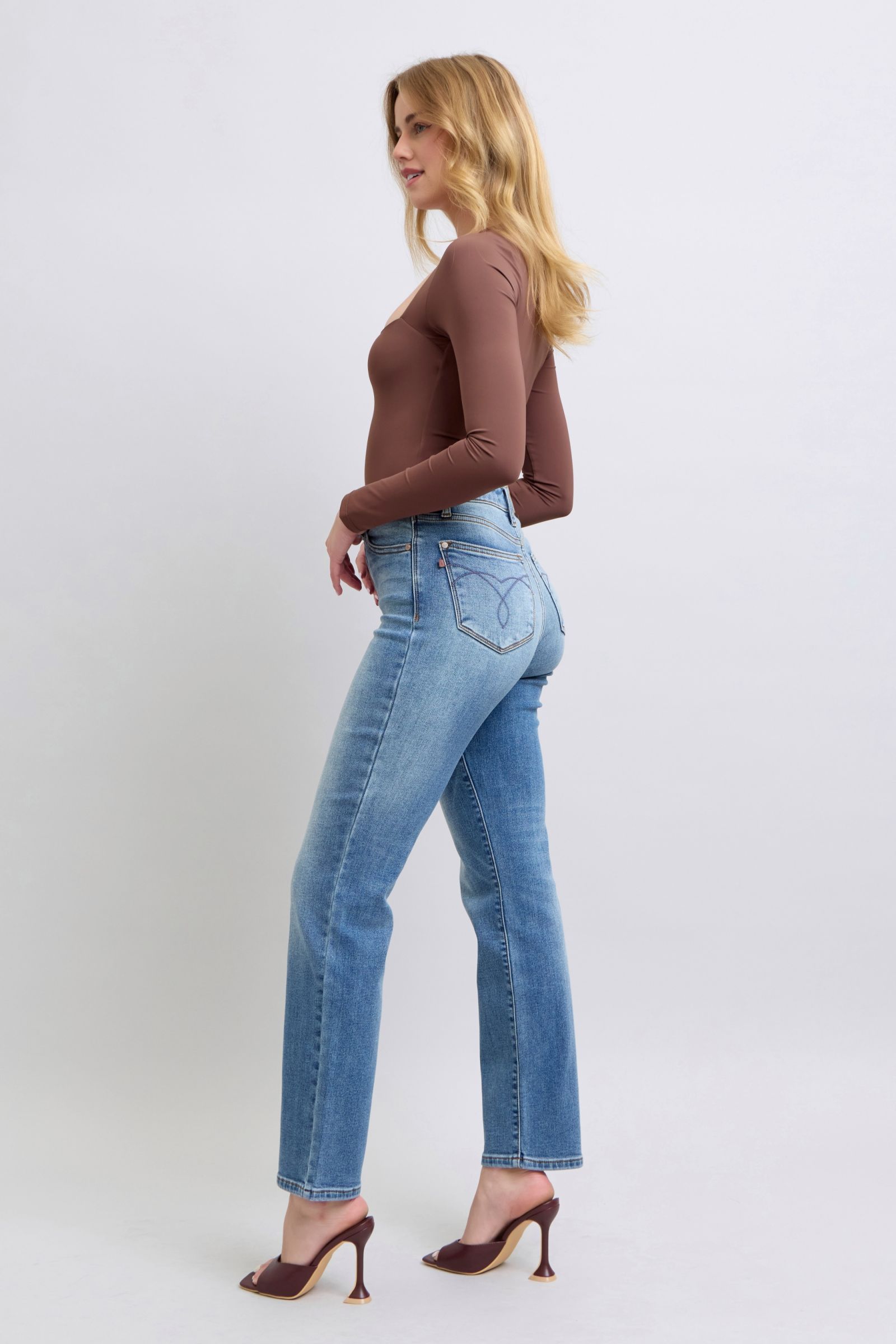 Judy Blue Vintage Washed Thermal Straight Jeans with Pockets Jeans