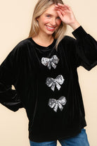 Haptics Holiday Silver Sequin Bow Velvet Pullover Top Haptics