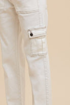 Annie Wear White Straight Leg Stretch Jeans with Cargo Pockets