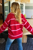 Haptics Crimson & Pink Collared Neck Striped Contrast Sweater Trendsi