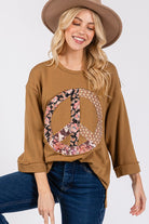 SAGE + FIG Caramel Floral Peace Patch Round Neck Top Shirts & Tops