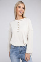 ZENANA Ribbed Brushed Melange Hacci Henley Sweater ZENANA