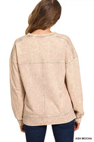 Zenana Acid Wash French Terry Exposed-Seam Pullover