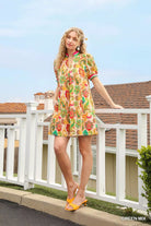 Umgee Green Mix Jacquard Abstract Print Mini Dress