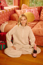 BiBi Taupe Two Tone Rib Texured Knit Collared Top with Zip Up