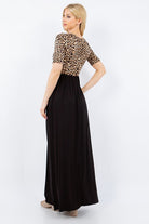 Celeste Leopard Round Neck Maxi Dress with Pockets