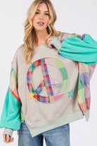 SAGE + FIG Tiffany Blue Contrast Peace Patch Dropped Shoulder Sweatshirt