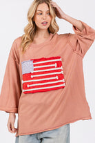 SAGE + FIG Indian Pink American Flag Patch Drop Shoulder T-Shirt Indian Pink Trendsi