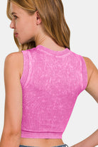 Zenana Bright Mauve Washed Ribbed Seamless Crop Tank with Bra Pads Trendsi