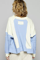 POL Cream Multi Color Block Waffle Knit Raw Hem Sweatshirt