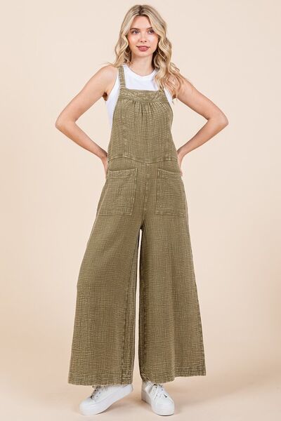 Mittoshop Olive Textured Wide Leg Overalls
