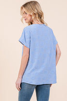 BOMBOM Light Blue Textured Floral Pattern Short Sleeve T-Shirt