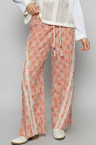 POL Lace Trim Drawstring Checkered Wide Leg Pants in Orange Orange Pants