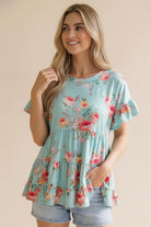 Haptics Frill Hem Babydoll Swing Floral Knit Top – Mint