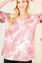 Heimish Mauve & Ivory Ruffled Sleeve Tie Dye Top