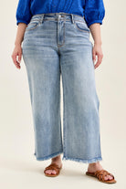 Judy Blue Mary Mid Rise Ankle Wide Leg + Hollywood WB + Fray Hem Womens