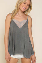 POL V-camisole Tank with Lace on Front CHARCOAL POL