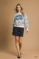Umgee Ecru Scenic Print "Après All Day" Cropped Sweatshirt