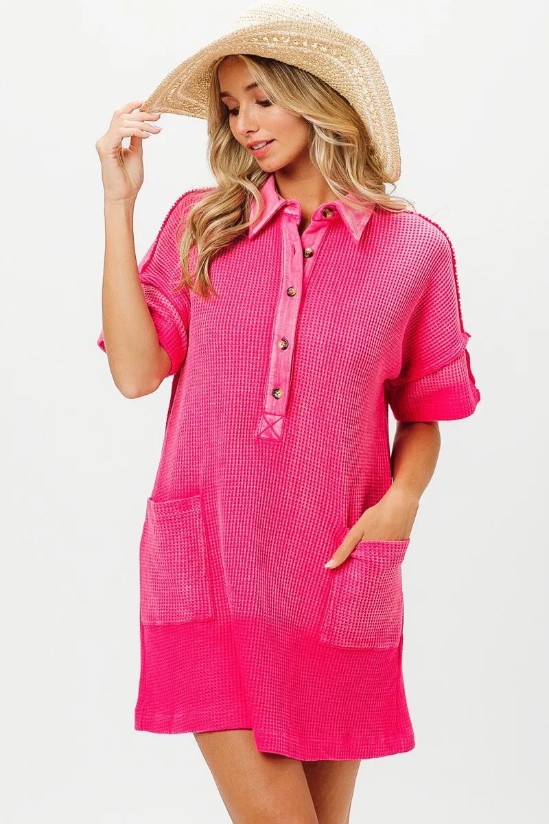 BiBi Fuchsia Dip Dye Mineral Washed Knit Dress