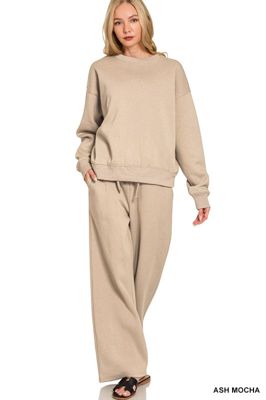 Zenana Dark Pink Fleece Long Sleeve Top and Sweatpants Set
