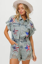 BiBi American Flag Washed Denim Romper