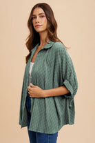 Annie Wear Dark Sage Checkered Button Up Half Sleeve Shirt Dark Sage